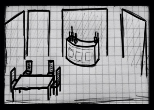 Skizze des Bühnenbildes